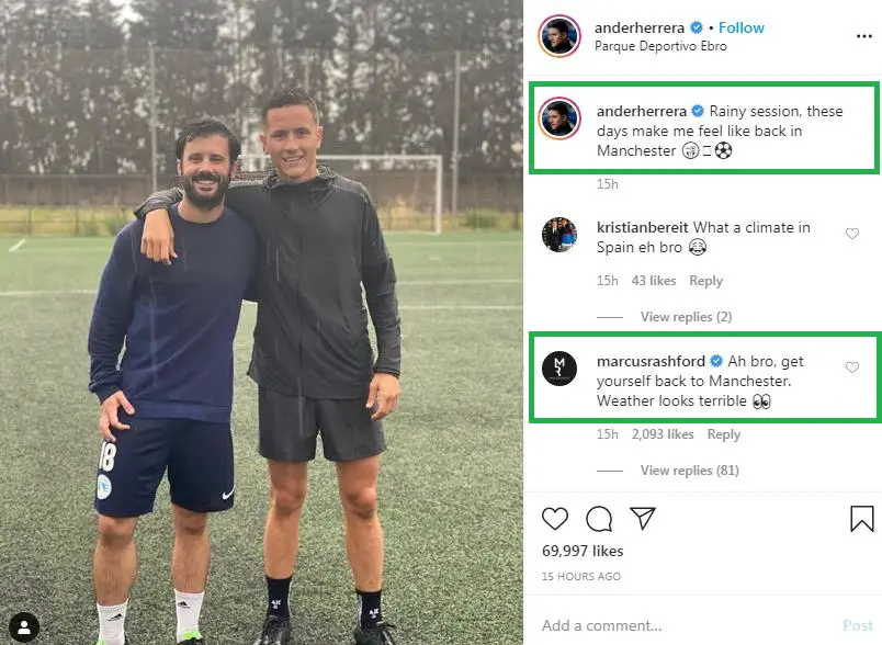 Marcus Rashford took to Twitter to urge Ander Herrera to return to Manchester United