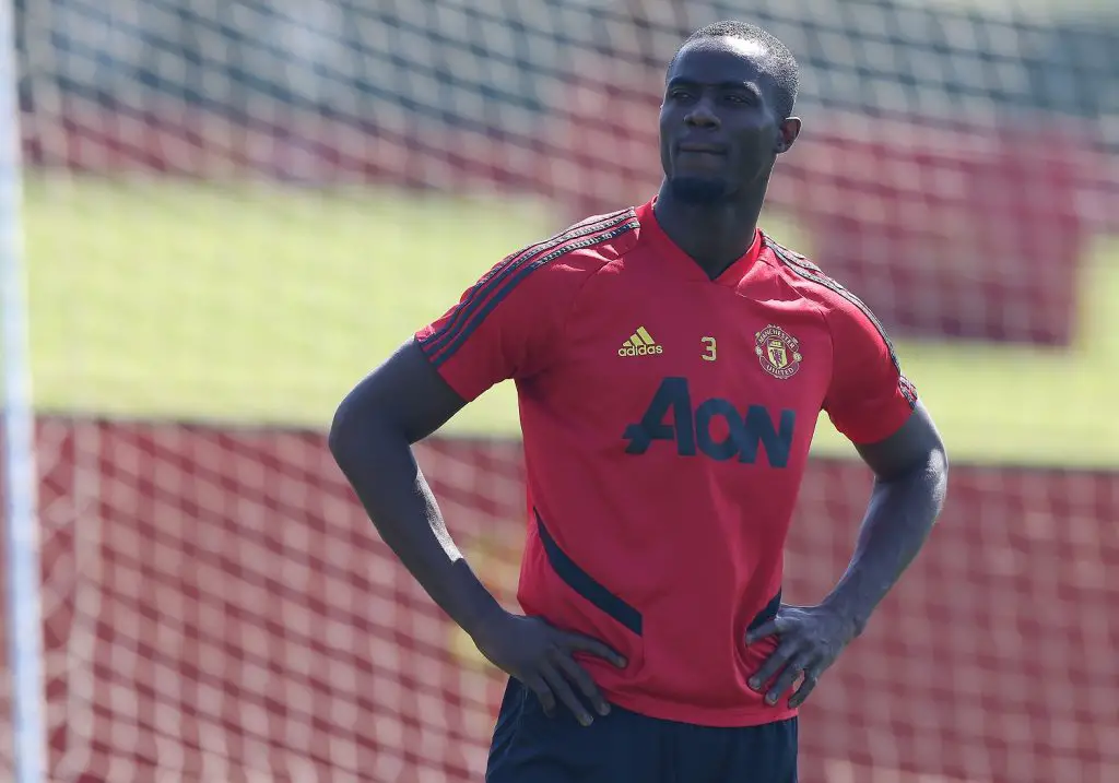 Eric Bailly looks on in training (Image Credits: Man Utd Twitter)