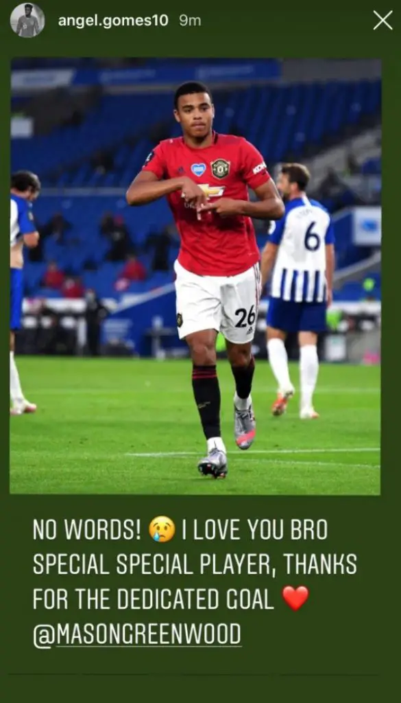 Angel Gomes thanked Mason Greenwood for his gesture