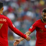 Cristiano Ronaldo and Bruno Fernandes of Manchester United in action for Portugal.