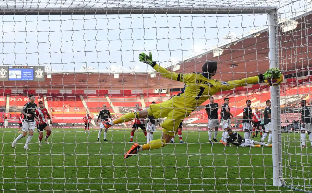 David de Gea attempts to save James Ward-Prowse's free-kick in the 33rd minute. (GETTY Images)