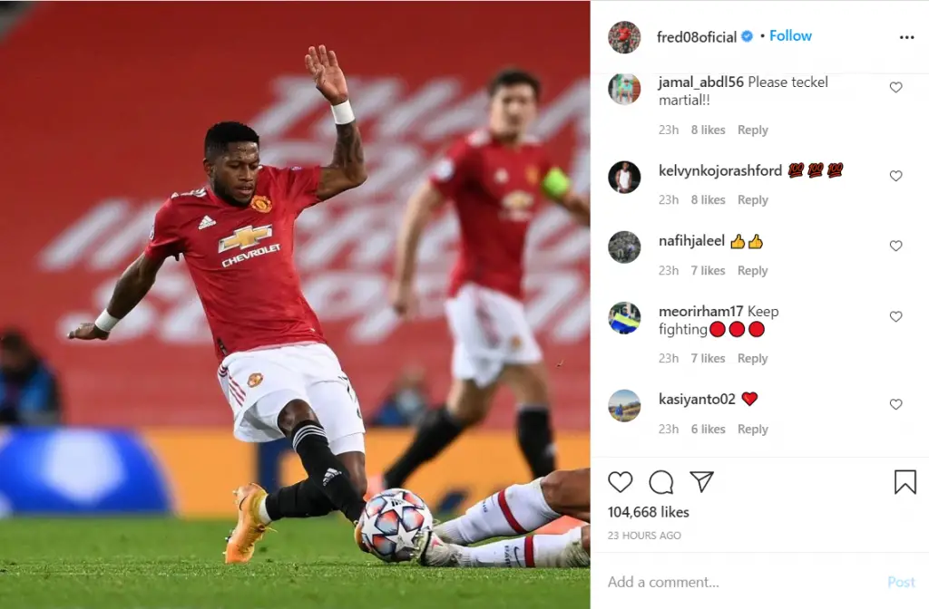 Fred uploaded an angle of his tackle that shows him winning the ball first. (Instagram, @fred08oficial)