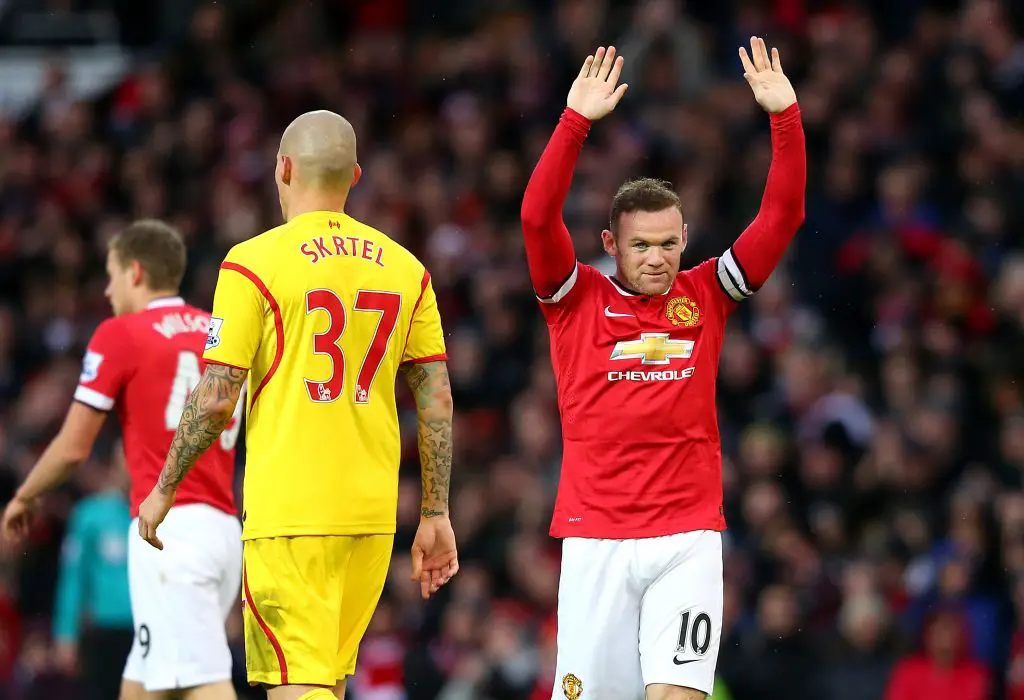 Wayne Rooney celebrates after scoring against Liverpool in 2014. (GETTY Images)