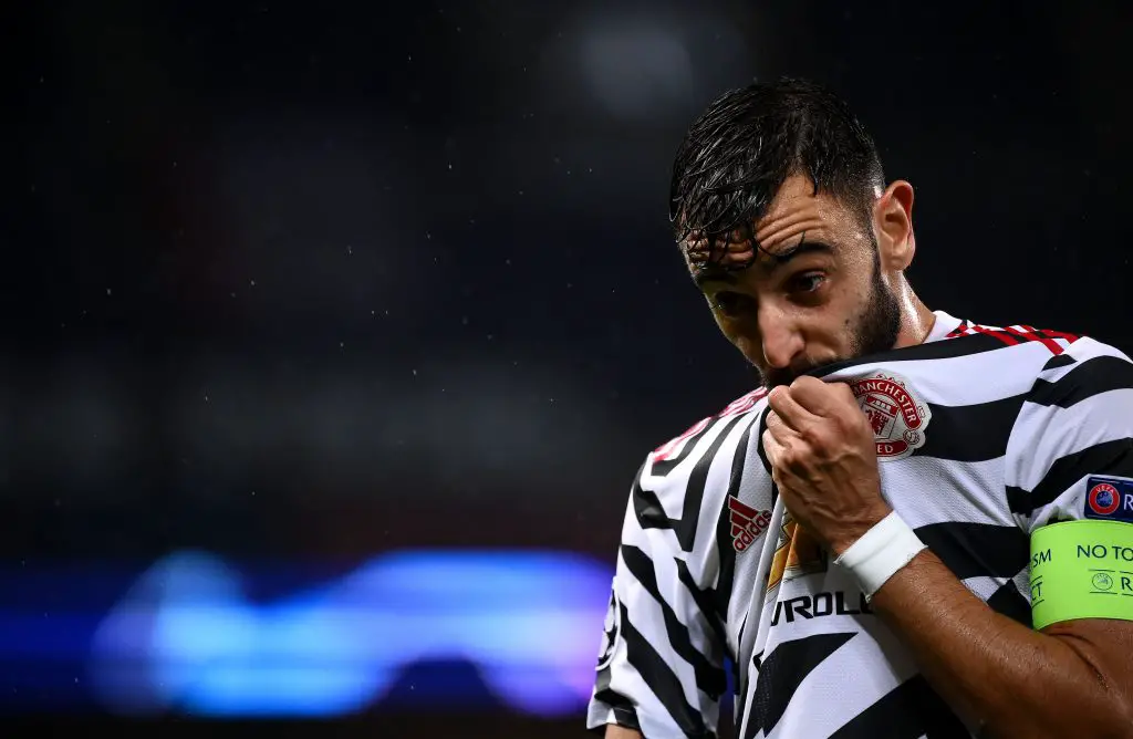 Manchester United star Bruno Fernandes can equal a goalscoring record should he score against Aston Villa this weekend(GETTY Images)