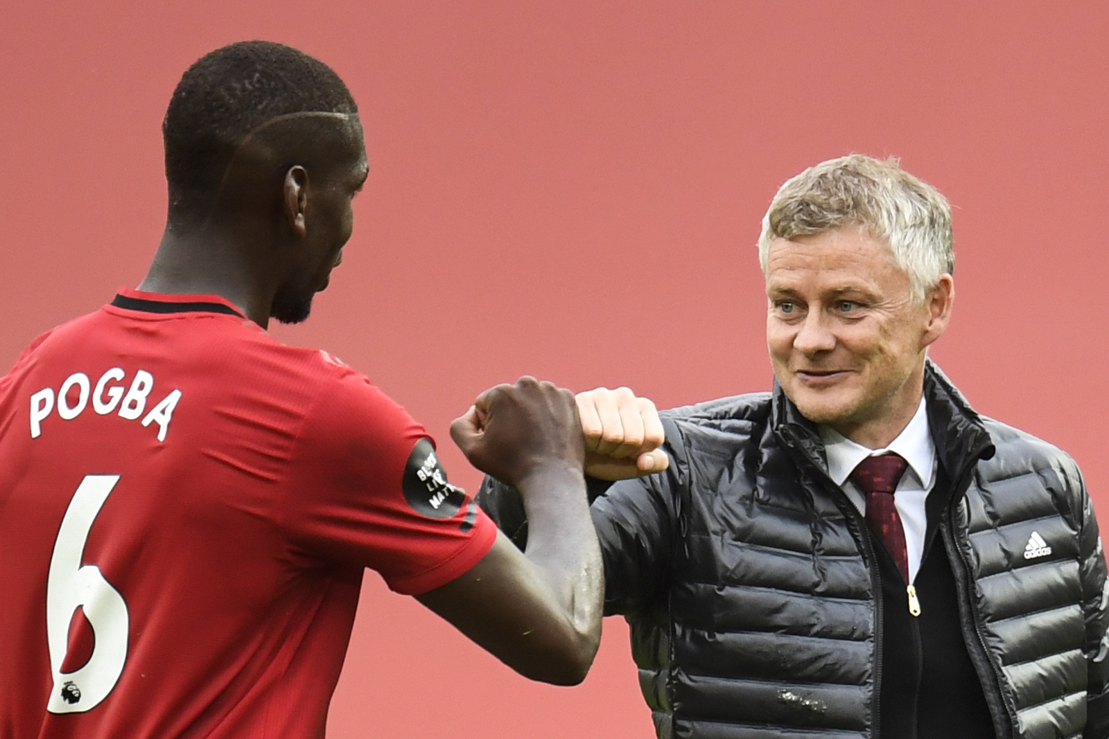 Paul Pogba with Manchester United manager, Ole Gunnar Solskjaer.