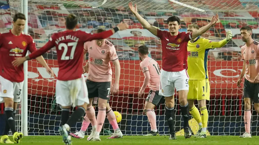Manchester United and Anthony Martial had a goal ruled out because of a foul by Harry Maguire on Sheffield United goalkeeper.