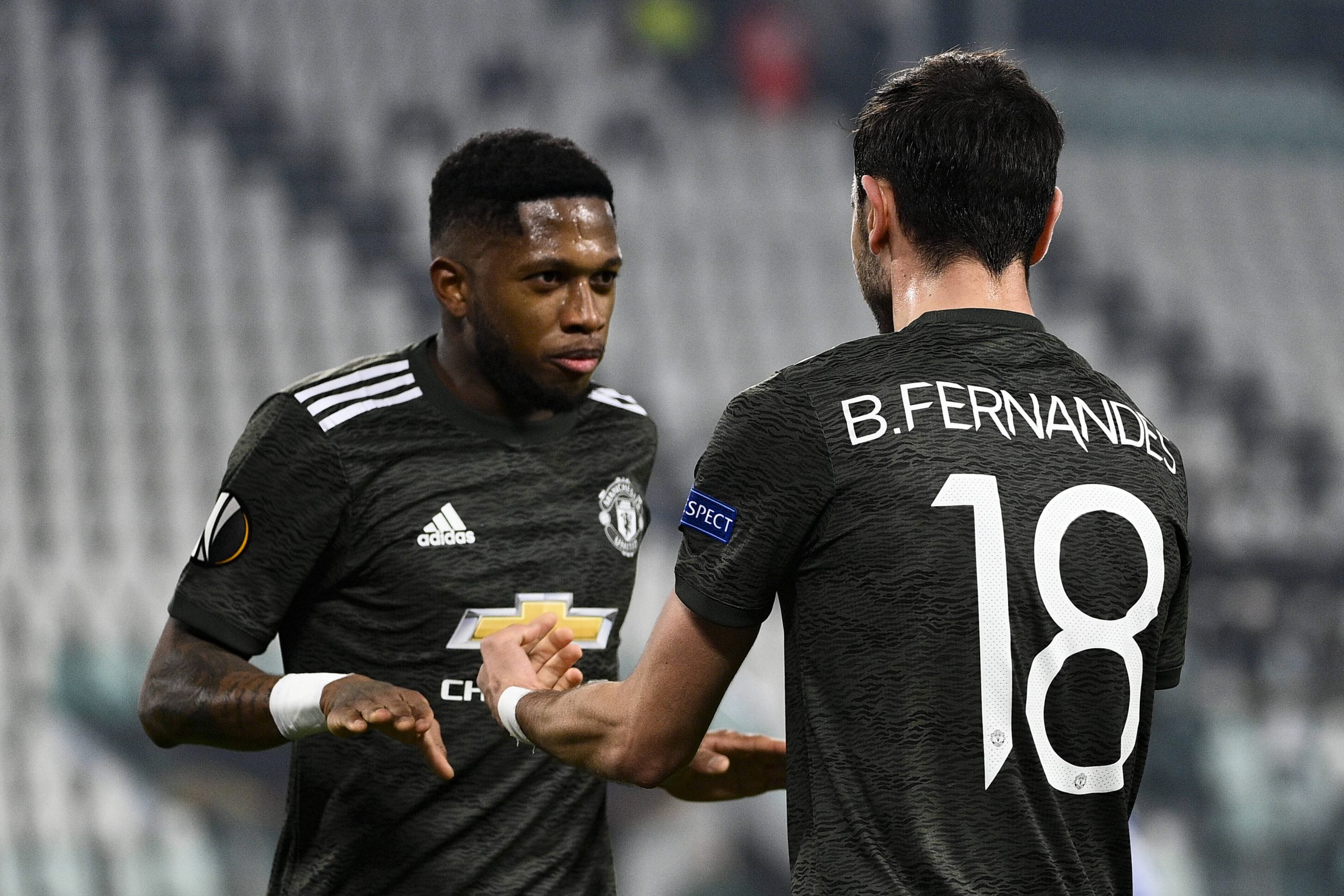 Fred with Manchester United teammate, Bruno Fernandes.