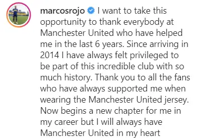 Marcos Rojo wrote a farewell message to Manchester United fans after his transfer to Boca Juniors. (Image Credits: @marcosrojo on Instagram)