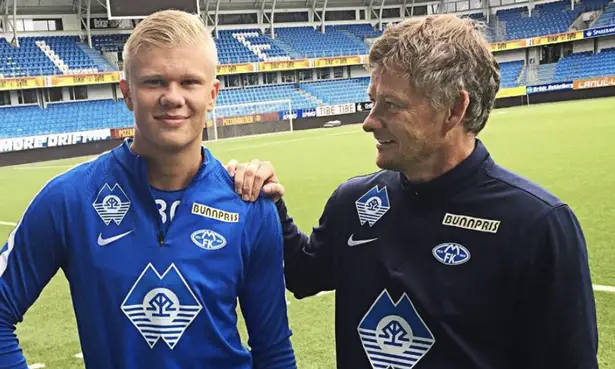 Manchester United manager, Ole Gunnar Solskjaer, and Erling Haaland during their time at Molde. (Image Credits: Google)