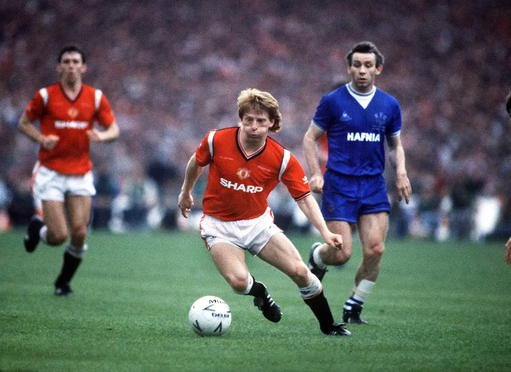 The 1984/85 Adidas home kit worn by Manchester United.  (Imago Images)