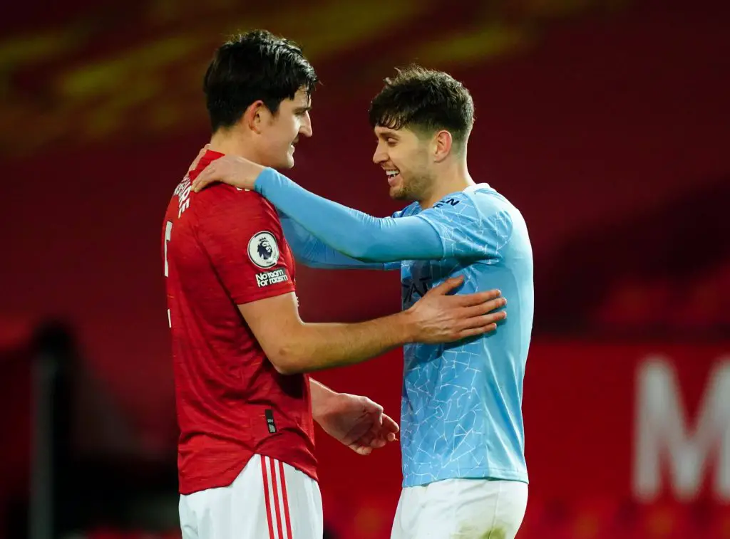 Harry Maguire and John Stones embraced in a hug after the 0-0 draw at Old Trafford this season, much to the fans' disappointment. (imago Images)