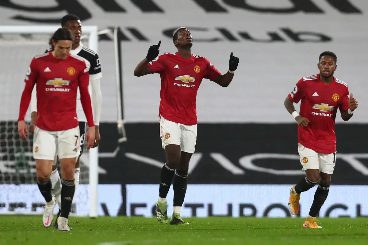 Paul Pogba celebrates a goal for Manchester United.