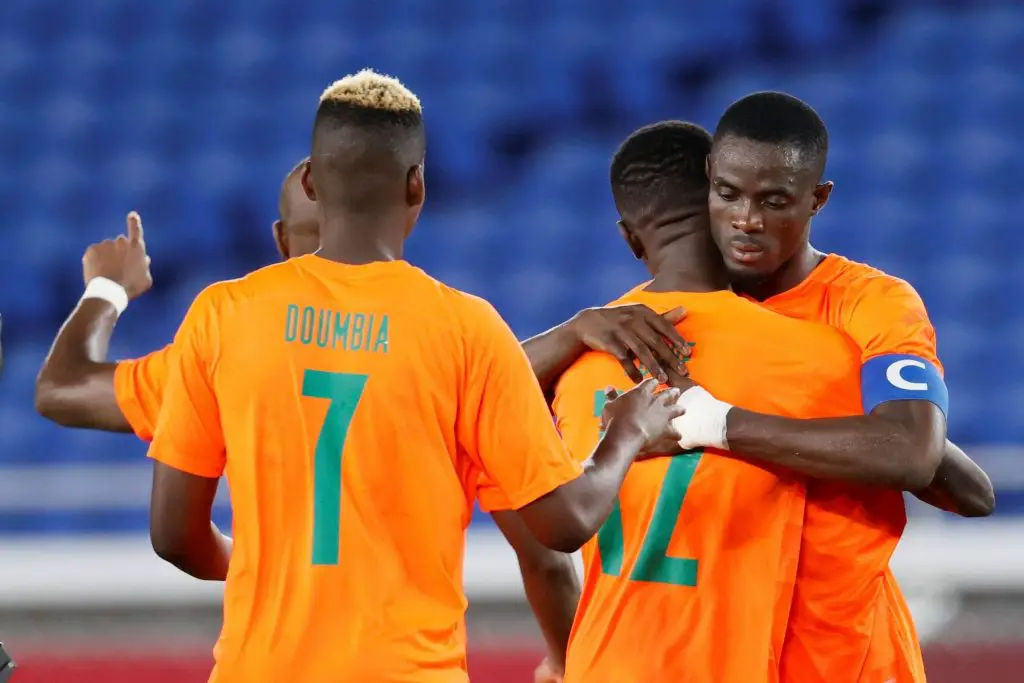 Eric Bailly (R) and Amad Diallo (not in picture) of Manchester United impressed for Ivory Coast against Brazil at the 2020 Tokyo Olympics.