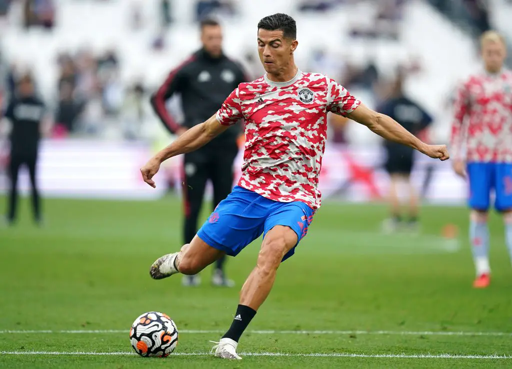 Manchester United's Cristiano Ronaldo warming up prior to kick-off during the Premier League match at the London Stadium,