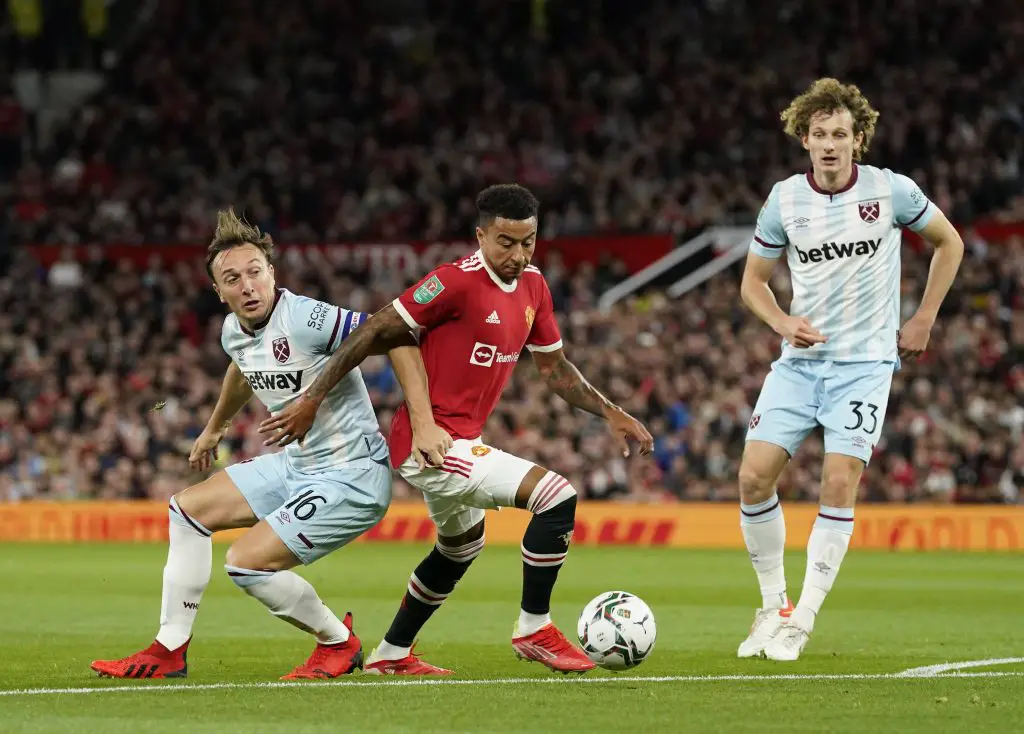 Jesse Lingard in action for Manchester United against West Ham United.