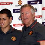 Javier Chicharito Hernandez and Sir Alex Ferguson at a press conference.