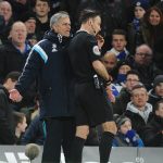 Jose Mourinho argues with Mark Clattenburg during a Premier League game.