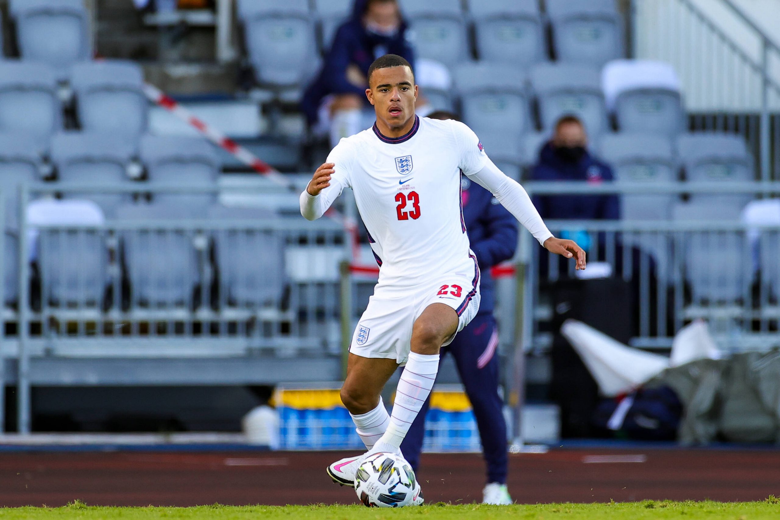 Mason Greenwood in action for England against Iceland.