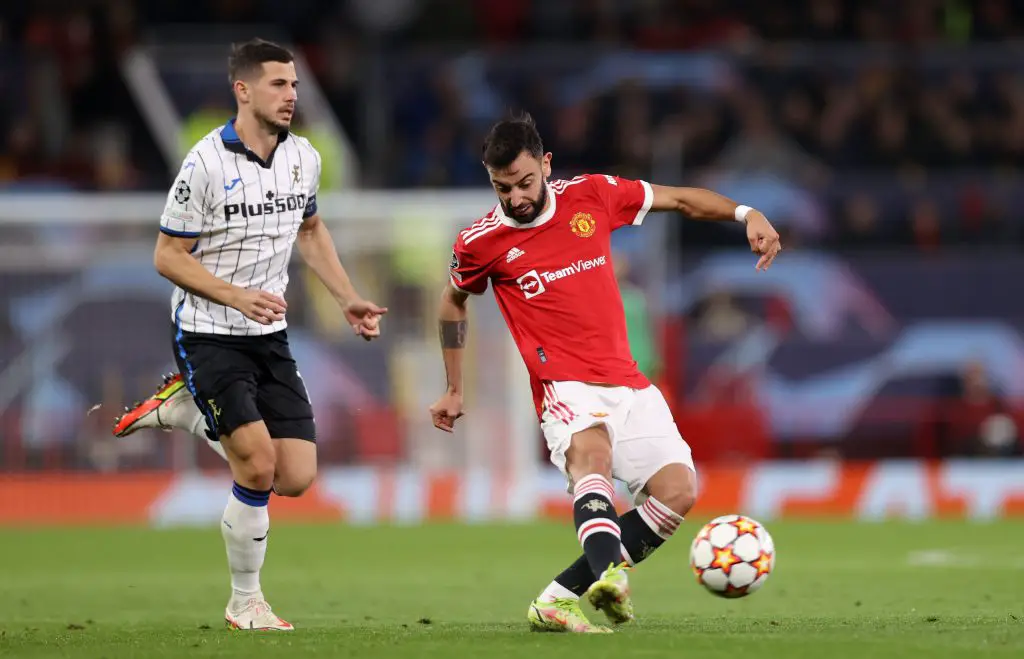 Bruno Fernandes had a great game against Atalanta in the Champions League. (Photo by Naomi Baker/Getty Images)
