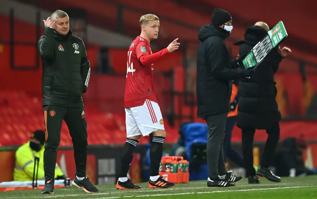 Manchester United caretaker manager Michael Carrick sheds light on the versatility of Donny van de Beek.   (Photo by Shaun Botterill/Getty Images)