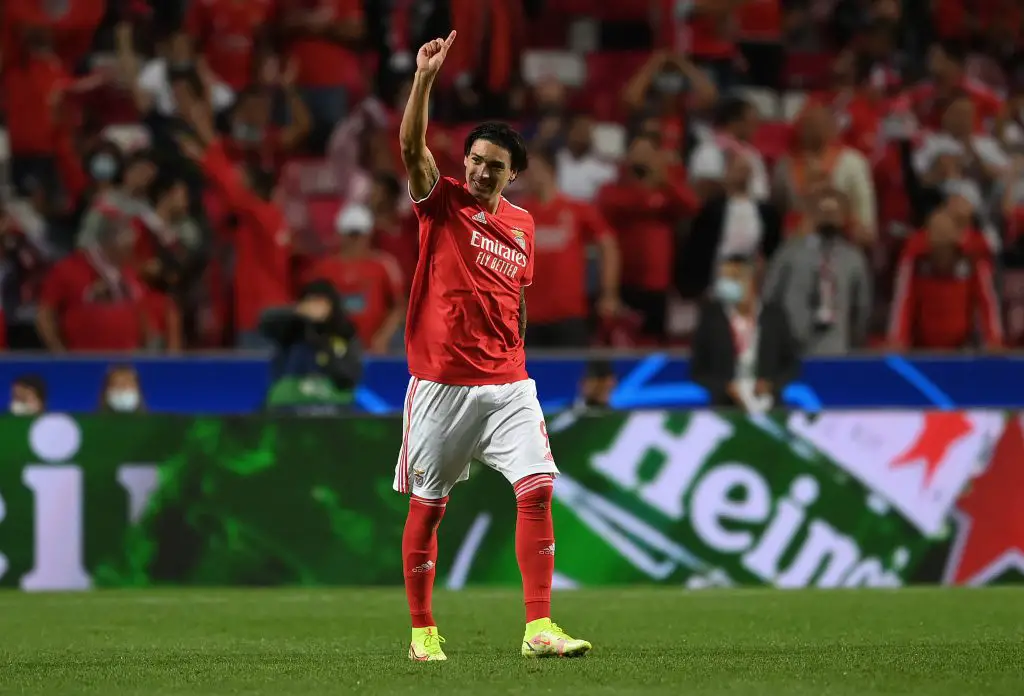 Darwin Nunez celebrates scoring the opener during the UEFA Champions League match against Barcelona. (Photo by David Ramos/Getty Images)