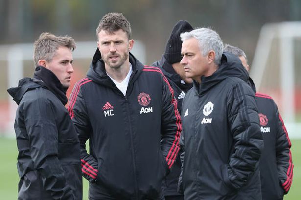 Kieran McKenna along with Michael Carrick and Jose Mourinho at Manchester United training ground. (Credit Getty Images)