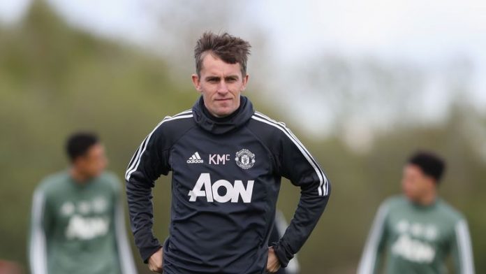 Kieran McKenna in a training session at Manchester United. (Credit: Sky Sports)