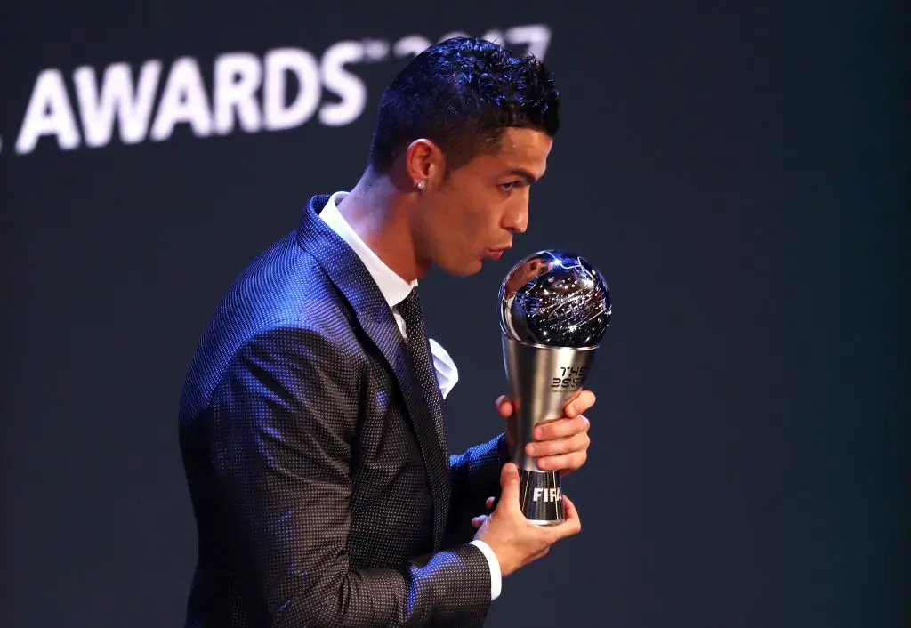 Cristiano Ronaldo with his The Best Fifa Men's Player award. (Photo by Michael Steele/Getty Images)