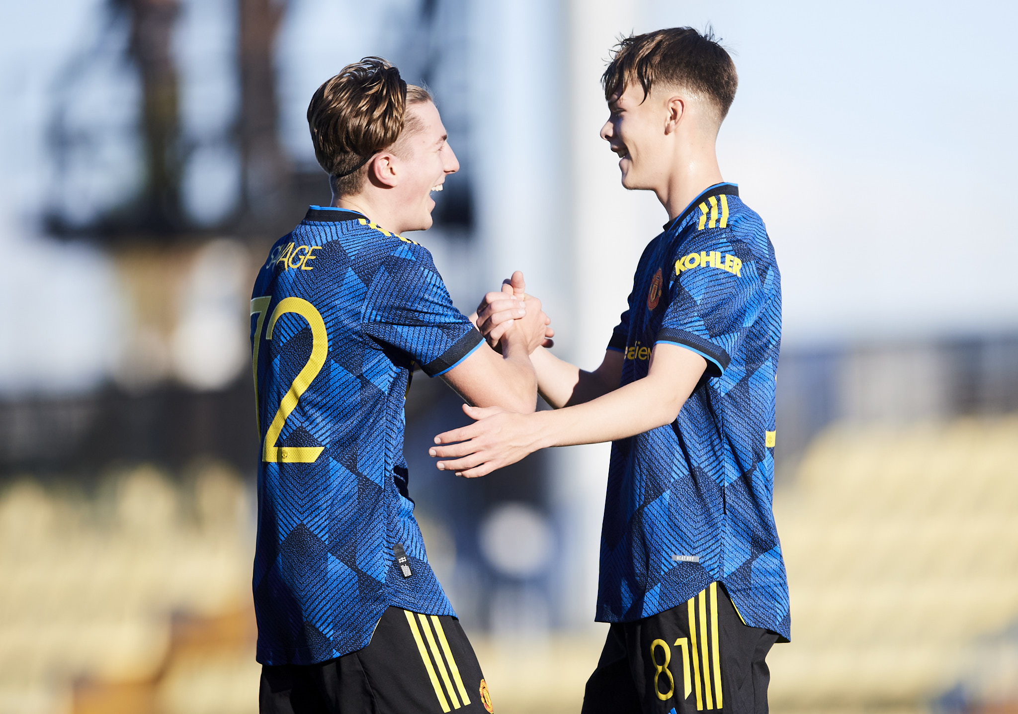 Zidane Iqbal claimed it was a special feeling for him and Charlie Savage (R) to make their Manchester United debut together. (Photo by Aitor Alcalde/Getty Images)