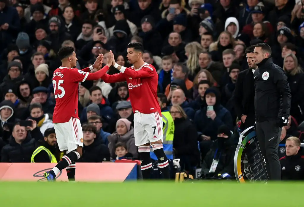 Manchester United ace Jadon Sancho identifies three leaders in the squad amid his improved form at the club  .  (Photo by Shaun Botterill/Getty Images)