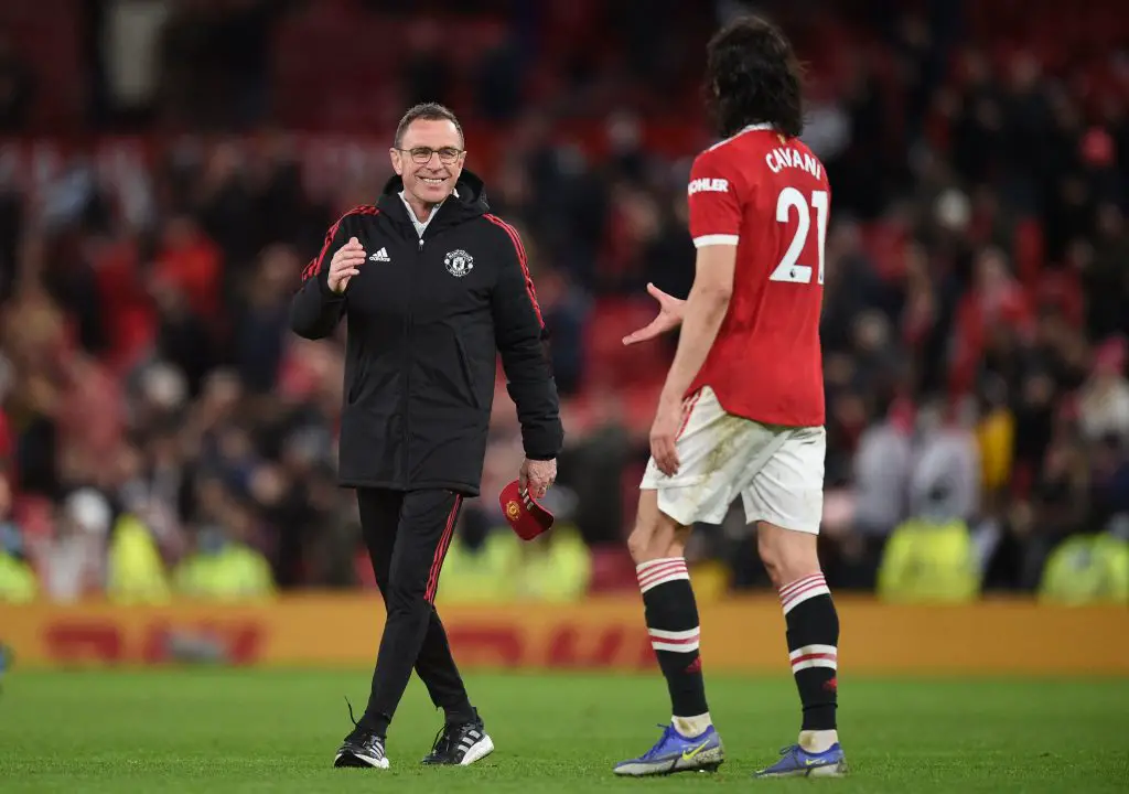 Ralf Rangnick confirms Edinson Cavani's departure from Manchester United in the summer. (Photo by OLI SCARFF/AFP via Getty Images)