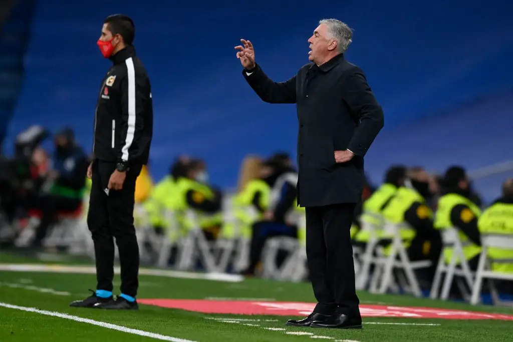 Real Madrid's Italian coach Carlo Ancelotti has responded positively to Manchester United's offer for him. (Photo by OSCAR DEL POZO / AFP) (Photo by OSCAR DEL POZO/AFP via Getty Images)