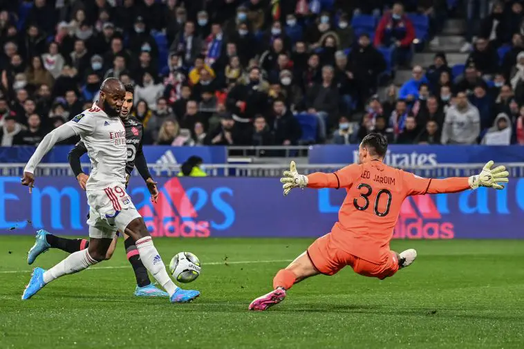Moussa Dembele in action for Lyon against Lille. (Photo by OLIVIER CHASSIGNOLE/AFP via Getty Images)