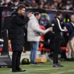 Diego Simeone gestures during the Spanish League football match between Rayo Vallecano de Madrid and Club Atletico de Madrid. (Photo by OSCAR DEL POZO/AFP via Getty Images)