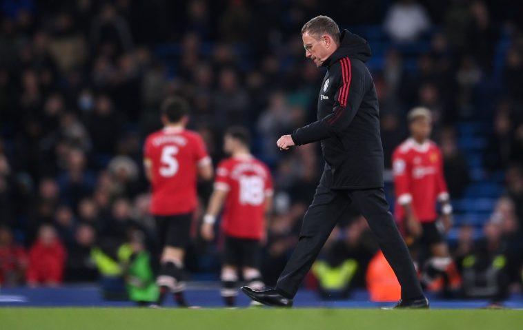 Ralf Rangnick dejected after Man United's loss to Manchester City. (Photo by Laurence Griffiths/Getty Images)