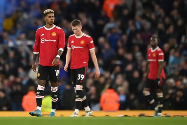 Man United players accused of giving up vs Man City. (Photo by Michael Regan/Getty Images)