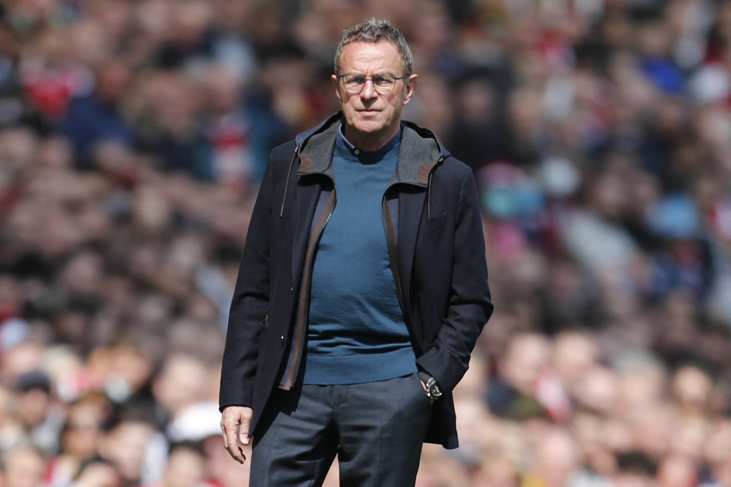 Ralf Rangnick is the interim manager of Manchester United. (Photo by IAN KINGTON/IKIMAGES/AFP via Getty Images)