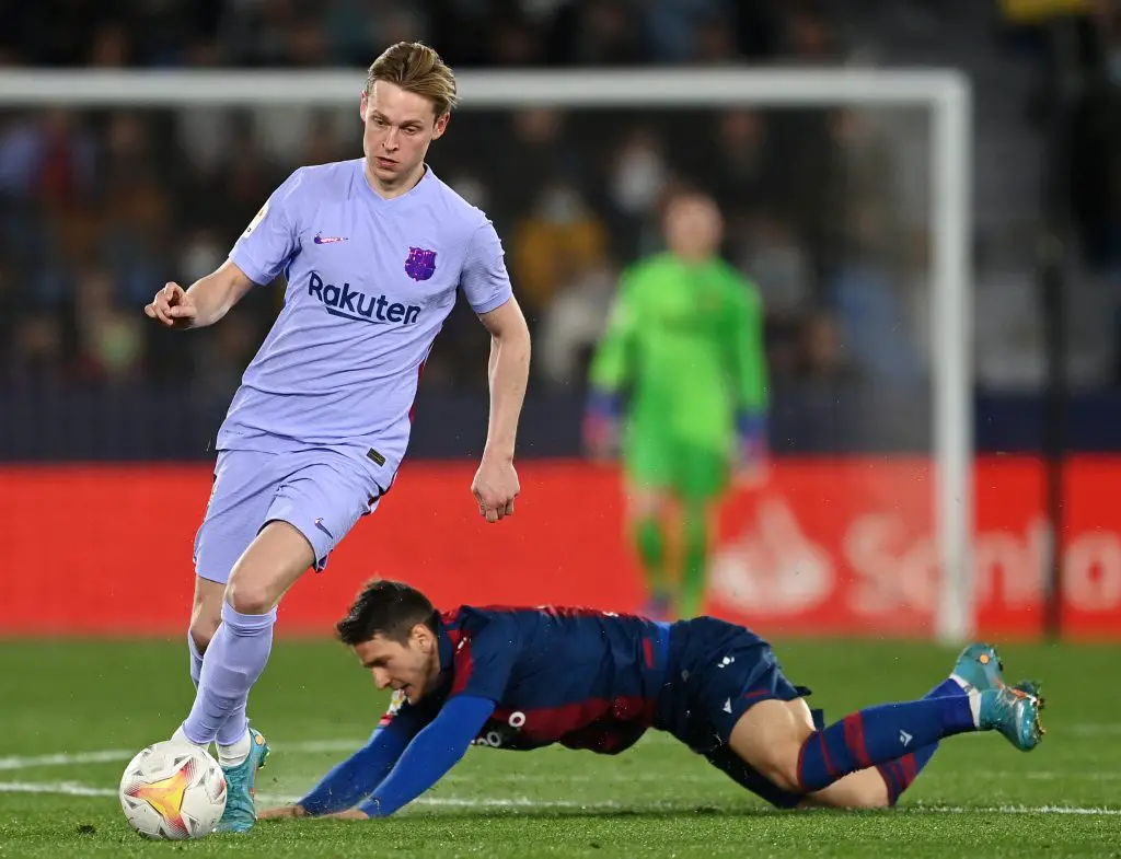 PSG, Bayern, and City enter race for Barcelona star Frenkie de Jong amidst Manchester United interest. (Photo by David Ramos/Getty Images)