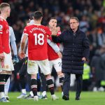 Ralf Rangnick embraces Bruno Fernandes of Manchester United after the draw against Chelsea in April 2022. (Photo by Alex Livesey/Getty Images)