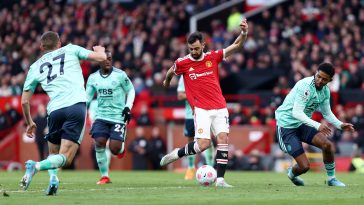 Bruno Fernandes had a dull game against Leicester City. (Photo by Naomi Baker/Getty Images)