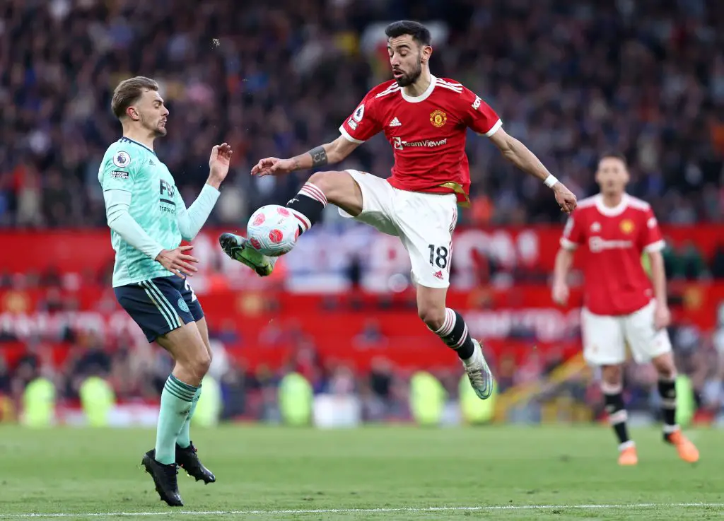 Bruno Fernandes of Manchester United said everyone was disappointed after drawing the game against Leicester City. (Photo by Naomi Baker/Getty Images)