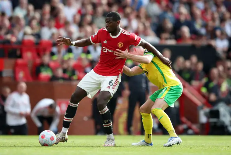 Paul Pogba in action for Manchester United against Norwich City. (Photo by Jan Kruger/Getty Images)