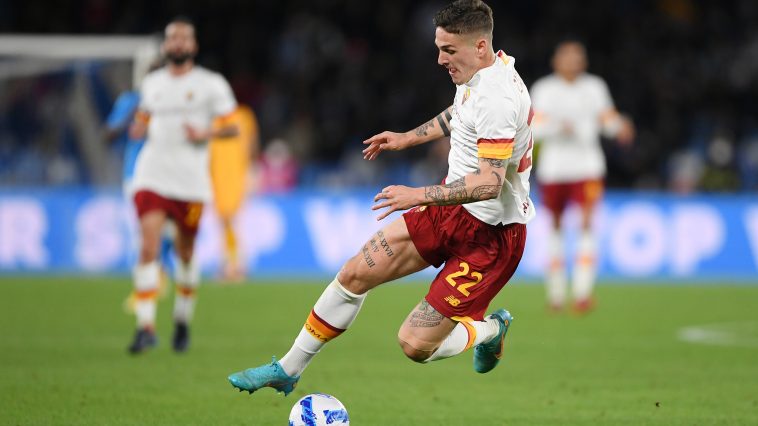 Nicolò Zaniolo of AS Roma during the Serie A match vs SSC Napoli. (Photo by Francesco Pecoraro/Getty Images)