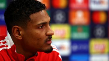Sebastien Haller of Ajax speaks to the media during a press conference. (Photo by Dean Mouhtaropoulos/Getty Images)