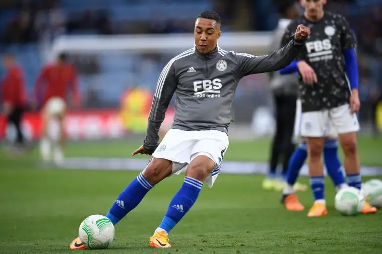 Youri Tielemans in action for Leicester City. (Photo by OLI SCARFF/AFP via Getty Images)