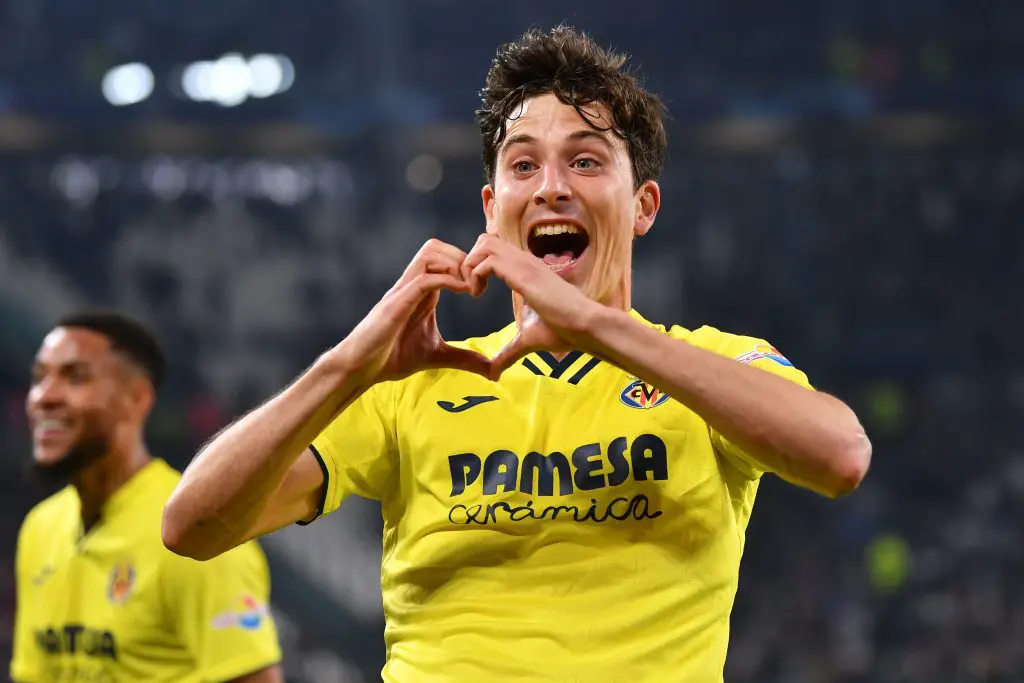 Villarreal defender Pau Torres plays down talks of an exit in the summer amid transfer interest from Manchester United. (Photo by Valerio Pennicino/Getty Images)