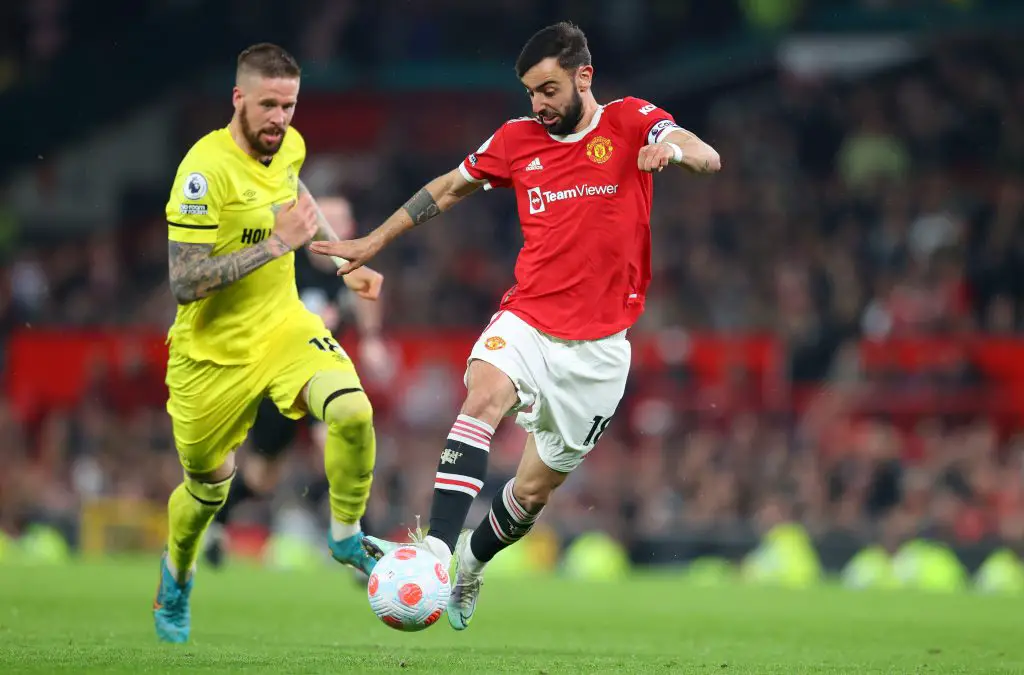 Bruno Fernandes scored his 50th Manchester United goal for the club last night against Brentford. (Photo by Catherine Ivill/Getty Images)