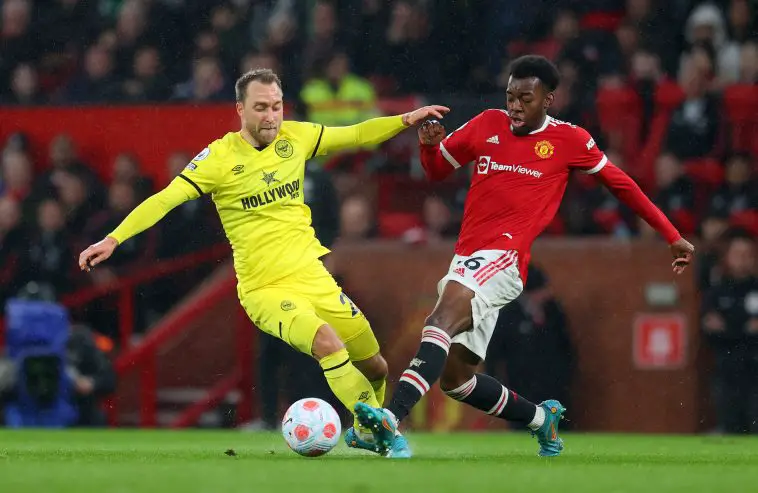 Manchester United beat Brentford 3-0, with Anthony Elanga assisting Bruno Fernandes for the opener. (Photo by Catherine Ivill/Getty Images)