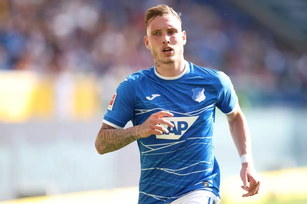 Hoffenheim director remains coy on the future of David Raum amid Manchester United interest. (Photo by Alex Grimm/Getty Images)