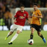 Victor Lindelof of Manchester United and Pedro Neto of Wolverhampton Wanderers in action during a Premier League match. (Photo by David Rogers/Getty Images)